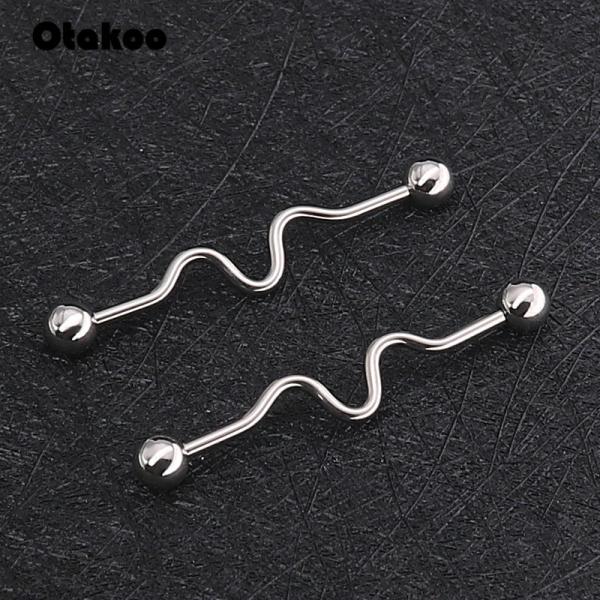 Industrial Seismic Wave 14g Barbell Ear Piercing 5mm Ball 38mm long Body jewelry Ear Barbell jewelry