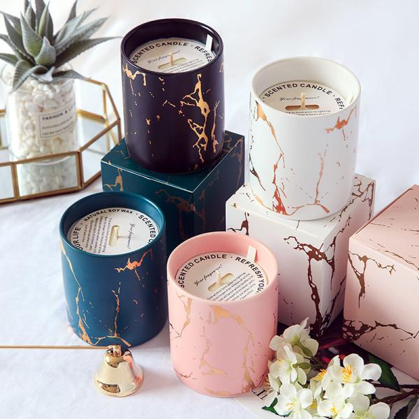 Customizable Logo Ceramic Candle Vessels , Porcelain Empty Candle Jars For Christmas