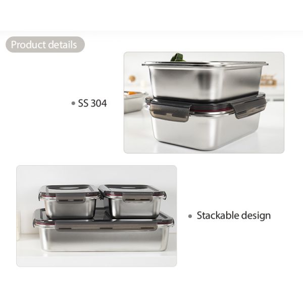 IKOO Leak Proof Stackable Lightweight Stainless Steel Food Storage Container Set for Meal Prep