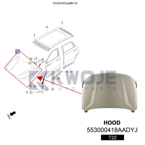 OE 553000418AADYJ Car Engine Hoods Parts for EXCEED RX