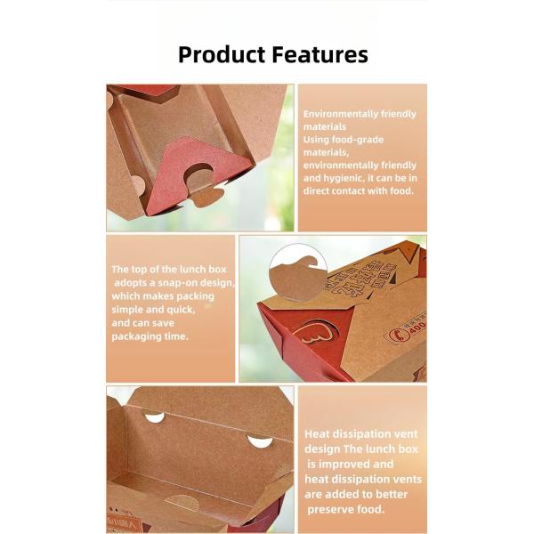 Disposable Takeout Kraft Paper Meal Prep Food Container for Fruit Vegetable Box Lunch