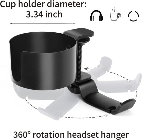 Desk Cup Holder with Headphone Hanger Keep Your Drinks and Headphones in Place