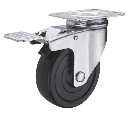 medium duty 4 swivel black rubber caster,  soft rubber castor swivel