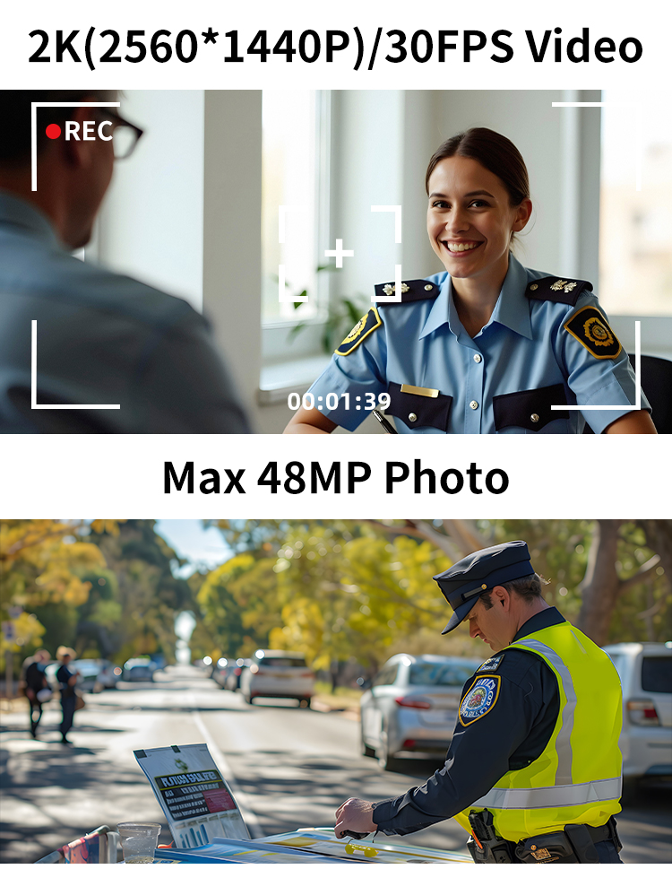 Wearable 4G Body Worn Camera HD 2K Video 2.8'' Touch Screen IP68 Waterproof Security Camera with Wifi Connection GPS BT