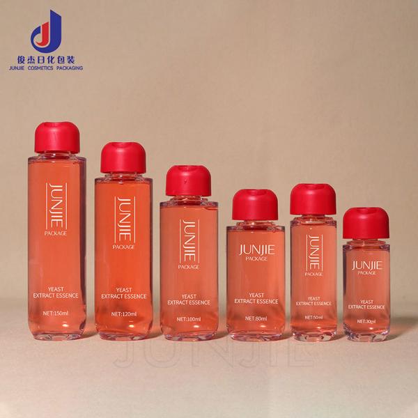 Customizable 30ml-150ml Plastic TonerBottles Long Neck Flat Type in Red Orange for Clear for Skin Care Made PETG Materia