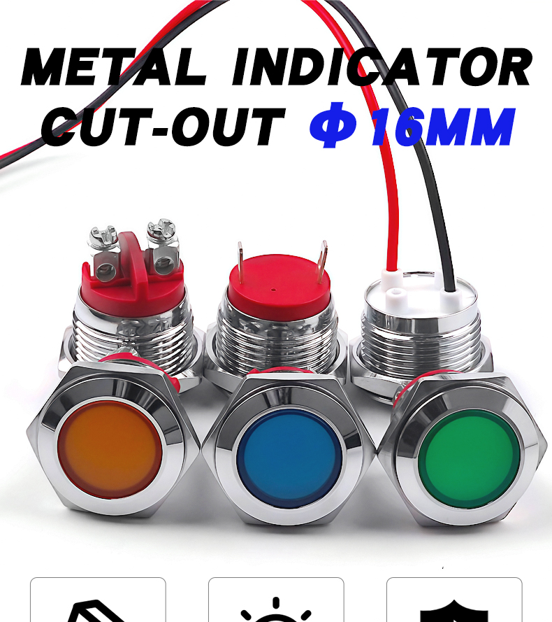 Signal Indicator Light 16mm Professional Led Indicator Light 150mm Wired IP65 Waterproof Color Optional