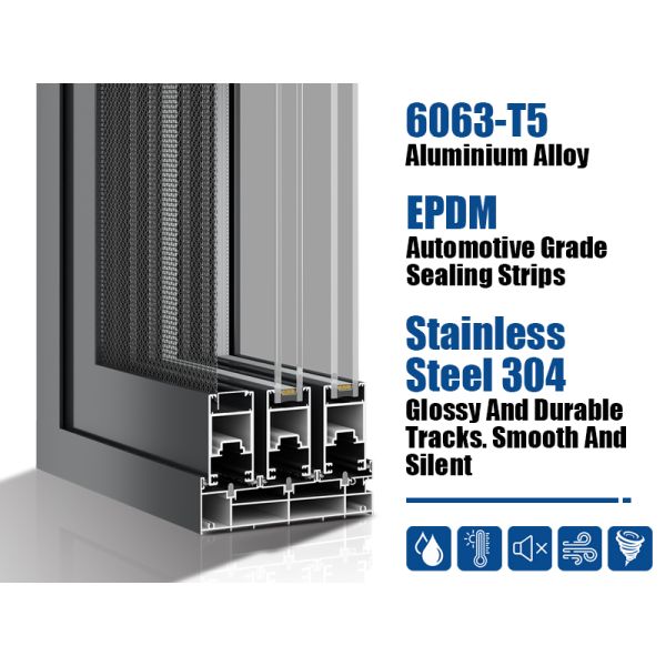 Thermal Break Design Aluminum Horizontal Double Glazed Sliding Windows