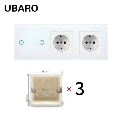 Único interruptor de toque vivo do controle do fio com 2 soquetes e 2 espaçamento claro do furo de 60mm