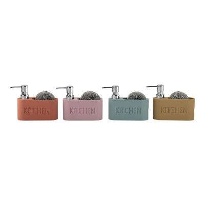 2N1 Sand Stone Kitchen Utility Caddy with Bamboo Top and Sponge on Front Pocket and Debossed Letter for Countertop