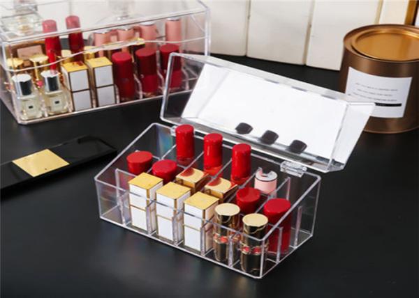 Clear Cosmetic Acrylic Display Box , Lipstick Acrylic Makeup Storage Turn Over Design