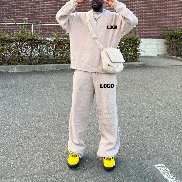 Fabricantes de ropa juego de joggers de invierno mohair caluroso sudadera y saco de pantalones de deporte apilados juego de trajes de deporte para hombres logotipo personalizado