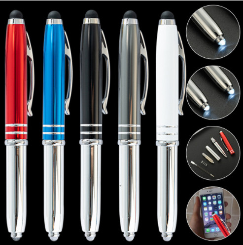Supply of LED light pens, touch aluminum tube light pens, school metal pen with aluminum poles Advertising pen
