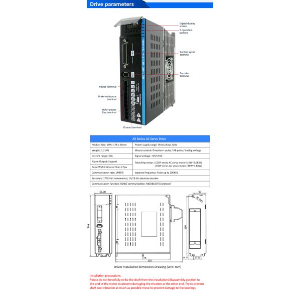 Lichuan AC Servo Motor Drivers Kit A5 Series 4.0N.m 1.2KW 1200W 220V 5A/6A 3000RPM IP65