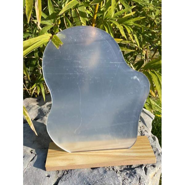 Curvy Portable Lighted Makeup Mirror Wood Stand For Vanity