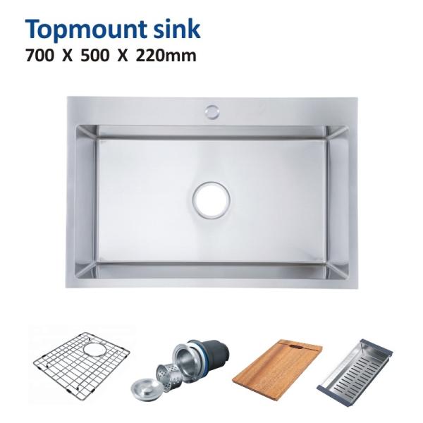 Rectangular 16 Gauge 30 Single Bowl Top Mount Kitchen Sink 70x50