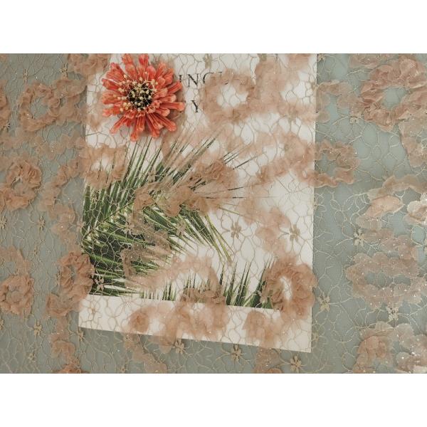 Ткань шнурка розовой флористической сетки Тюль яркого блеска вязания крючком сияющая