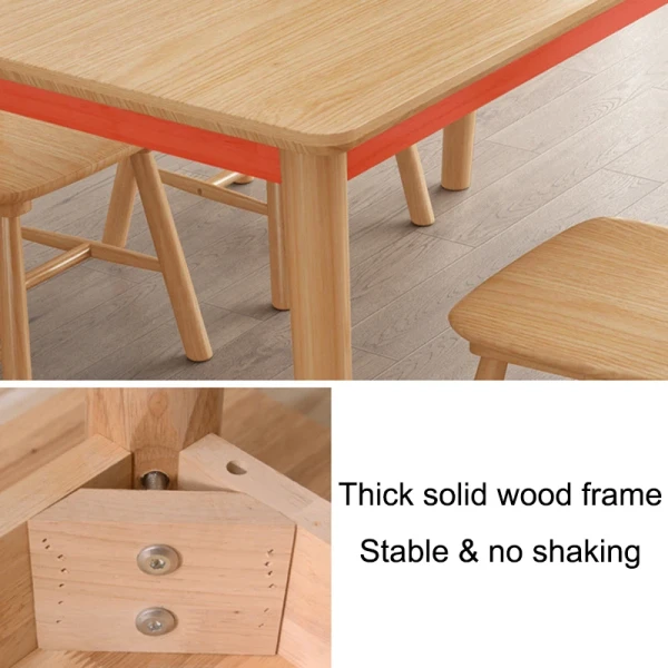 4-Person Modern Solid Wood Dining Table Set Rectangular No Turntable Adjustable Height Ideal for Living Room and Kitchen