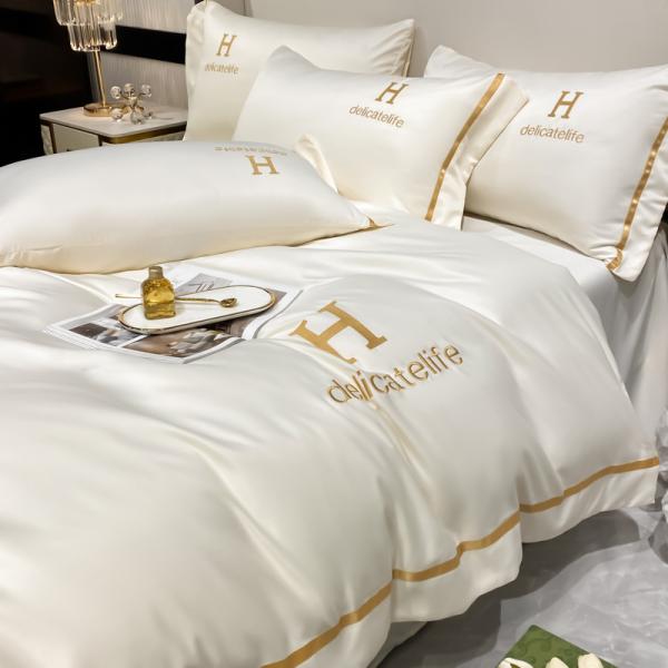 Customized Washed Silk Embroidery Sheet Sets for Luxury Satin Silk Bedding ADS04