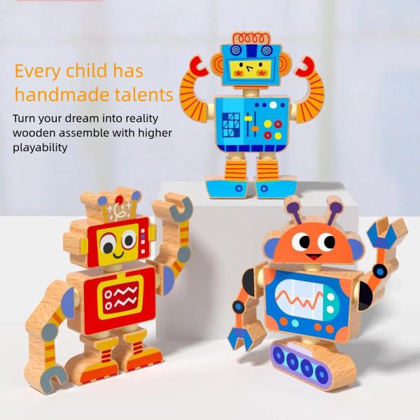 Wholesale Factory Robot Building Block Set Wooden Robot Assembly Toy Set Educational Gift for Kids Boys and Girls