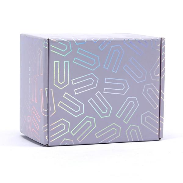 Logotipo personalizado Holográfico Caja de correo rosa Plegable Papel de cartón corrugado Embalaje con logotipo