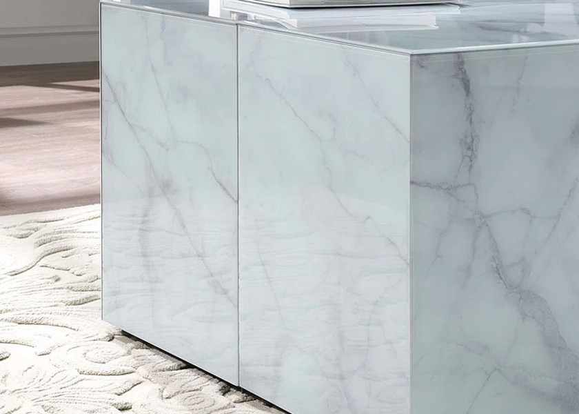 White Marble Glass Coffee Table with Gold Mirror and 119.4X70X44.5CM Dimensions for Living Room