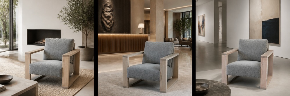 Contemporary Geometric Solid Wood Lounge Chair, 1-Seater LG-5013
