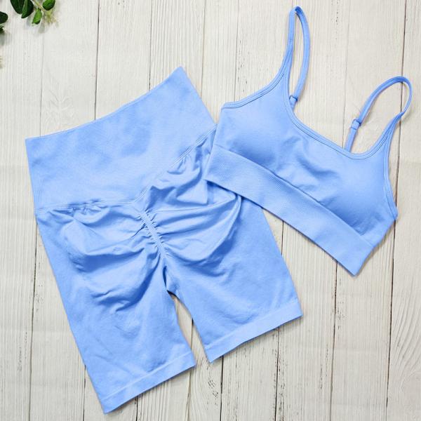 Summer Two Multicolor Yoga Outfits Ruched Butt Lifting Shorts And Breathable Sports Bra