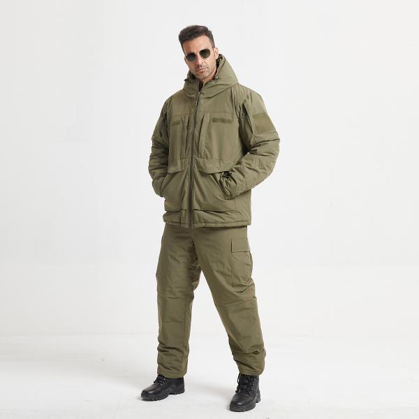 Military Style Winter Coat Cotton Lined Zipper Closure Green