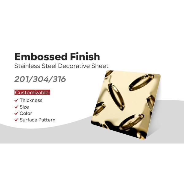201 304 Golden Color Coated 3MM 2MM Stamping Embossed Surface Anti Slip Stainless Steel Checkered Plate