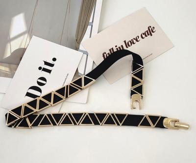 2cm Width Women's Elastic Stretch Belts Triangle Metal Accessories