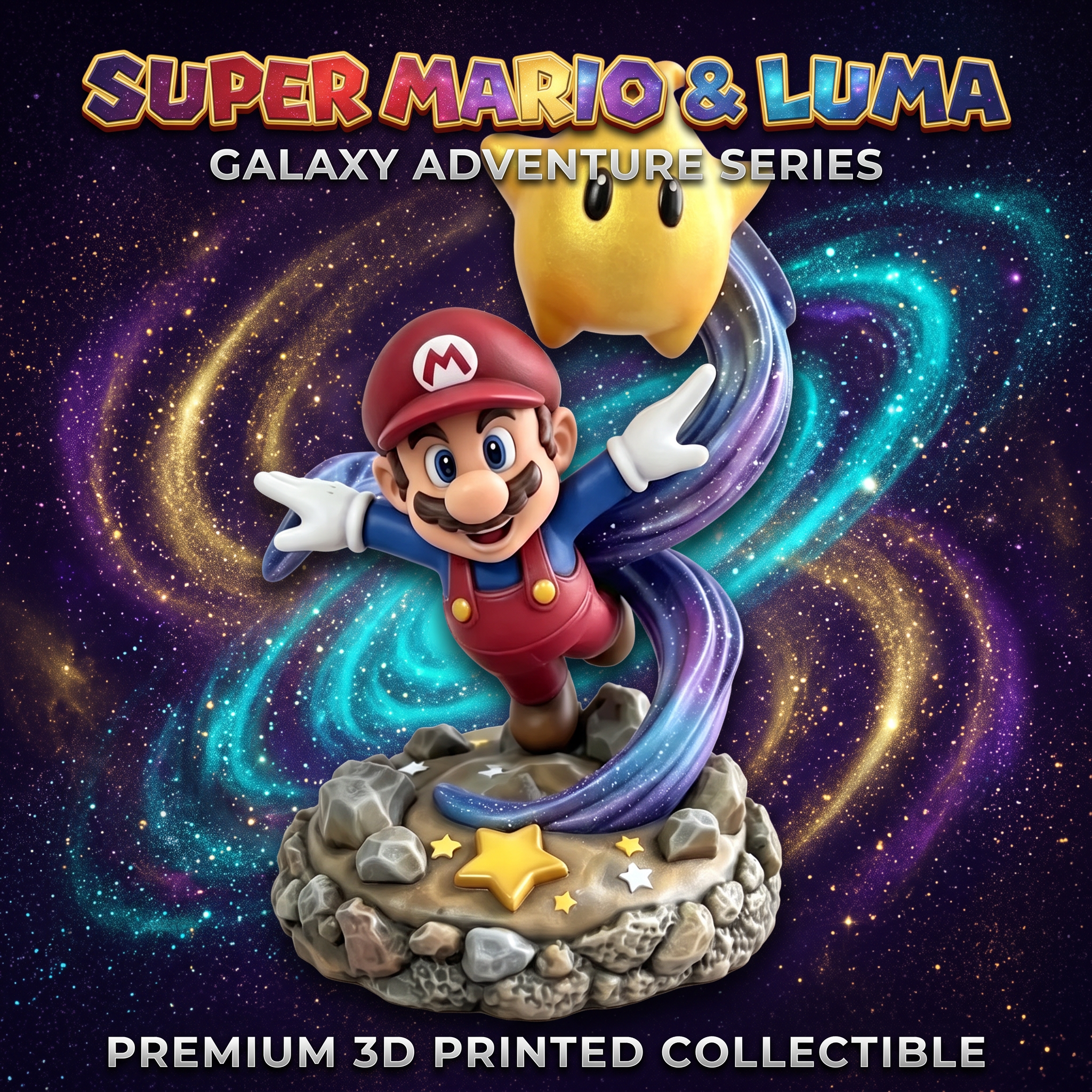 Detailed Painted Ornament 3D Printed Toys Galaxy Star Mario Statue
