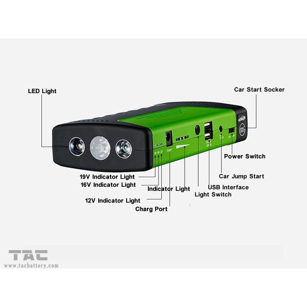 Green Portable Car Jump Starter Led Light Torch / Sos / Strobe 3 In 1 Jump Starter And Power Supply