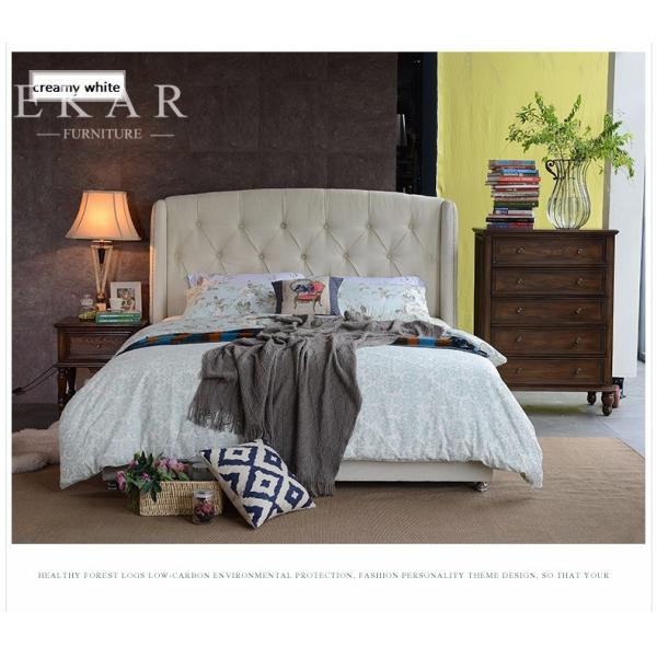 Headboard Upholstered Fabric King Wooden Bed