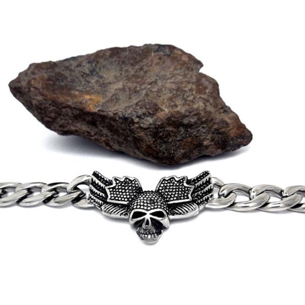 Men's Skull Stainless Steel Curb Chain Bracelet Punk Rock Style (JCE455)