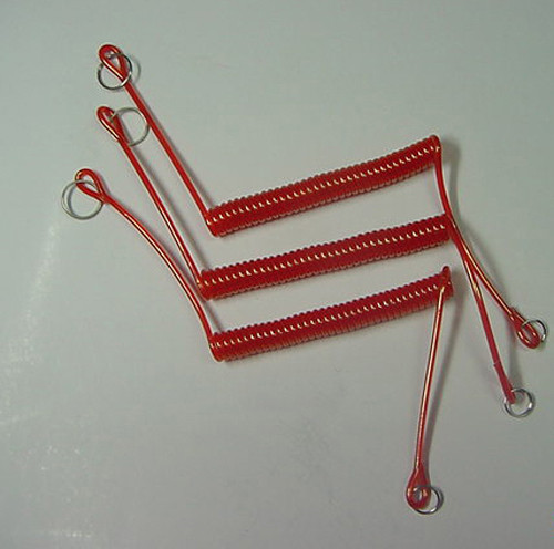 Plastic safe red spring coil tool lanyard with small key ring ends China cheap coil leash