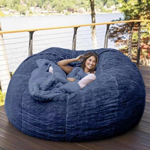 Outdoor 7Ft Giant Bean Bag Lounge Chair Soft Faux Fur Fabric EPS Fill