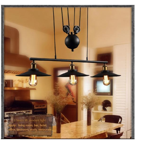 Retro Vintage Pully Pendant Lights Fixture Loft American Black Hanging Lamp(WH-VP-130)