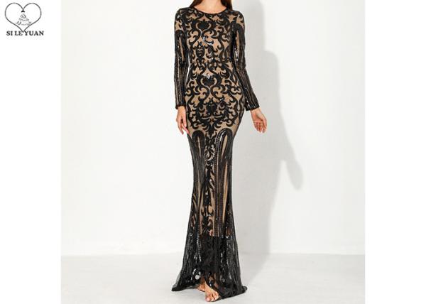 Long Sleeve Gold Sequin Mermaid Prom Dress Special Sequins Fabric Zipper No Tail