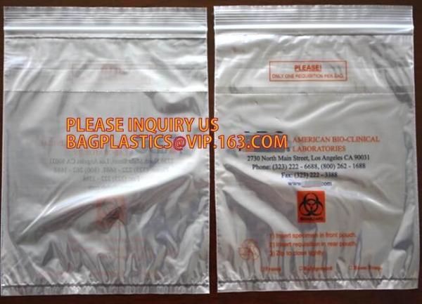6x9 Lab Double Pocket Specimen Zip Lock Style Bags, specimen envelopes zip lock bag/plastic medical specimen transport p