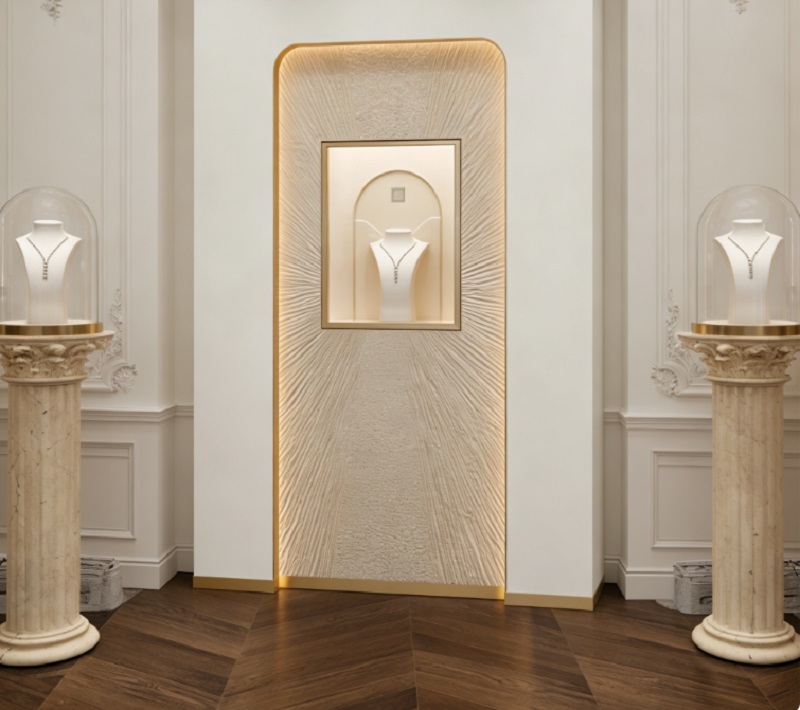Luxury Roman Column Jewelry Display Stand LED Lighting Custom Marble Necklace Showcase Glass Dome Durable High-End Jewelry