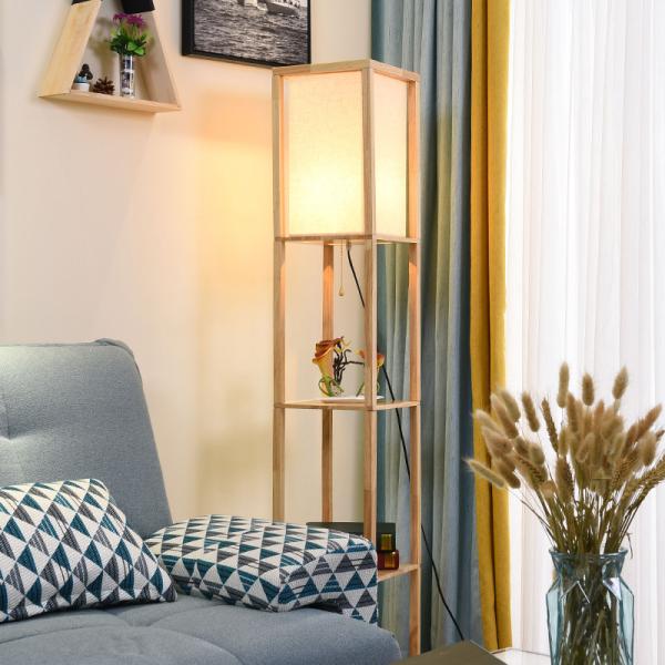 Nordic decoration home Floor Lamp for Living Room minimalist wood shelf tea table Lamp（WH-MFL-10)