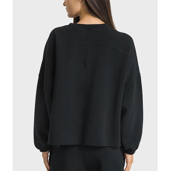Women Crewneck Long Sleeve Casual Tops Workout Black Hoodies Pullover
