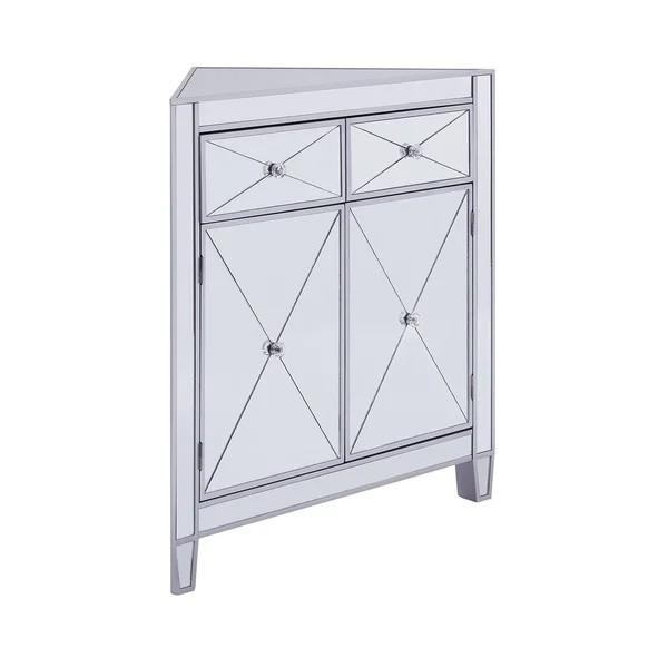 Unique design silver mirrored 2 drawers corner table 2 doors end table for home