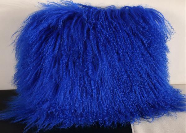 Red / Blue 18 Inch Long Sheep Fur Pillow , Mongolian Fur Outdoor Throw Pillows 