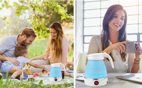 Caldeira elétrica dobrável de viagem, Caldeira portátil dobrável para ferver água rápida chá café, com 1 dobrável