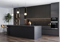 armários de cozinha modulares do projeto moderno do preto de 5m Blum com a cremalheira do vinho do armário de parede
