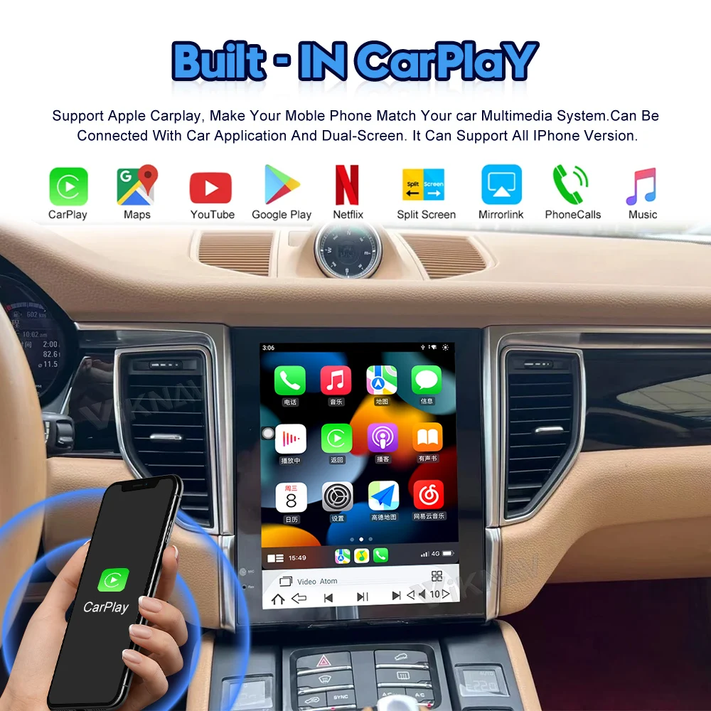 Авторадио Viknav Для Porsche Macan (2010-2015) 10,4 дюйма Авто вертикальный экран Carplay GPS навигация Мультимедийный проигрыватель