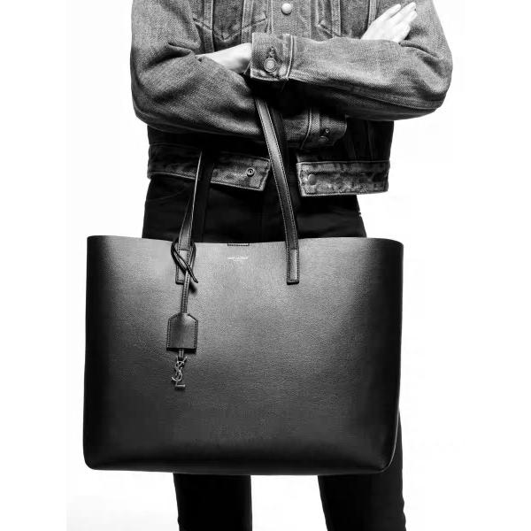 1.4lb Textured Leather Branded Ladies Handbag Black YSL Calfskin Bag East West