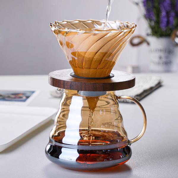 Brown Borosilicate Glass Pour over Coffee Machine with Transparent Dripper and Pot Set