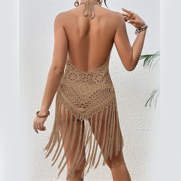 Women Bikinis Cover Up Crochet Swimsuit Cover Up Hollow Out Bathing Suit Cover Up Swimwear Tassels Dress Beach Cover Up for Women Crochet Bikini Cover Ups Beach Pool Swimwear Crochet Dress